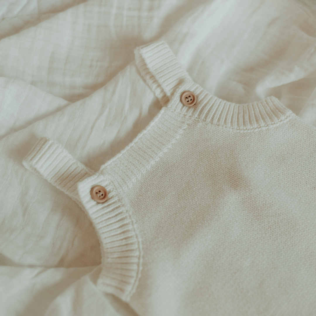 Mini Knit Romper Milk/Fawn/Pink Scallop