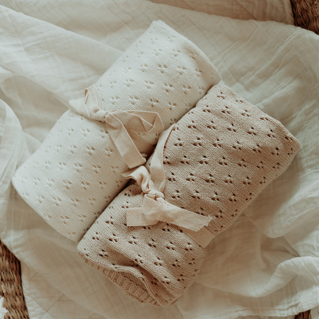 Heirloom Pointelle Knit Blanket - Vanilla/Toffee