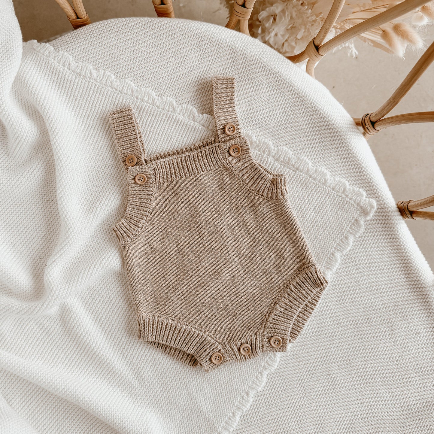 Mini Knit Romper Milk/Fawn/Pink Scallop