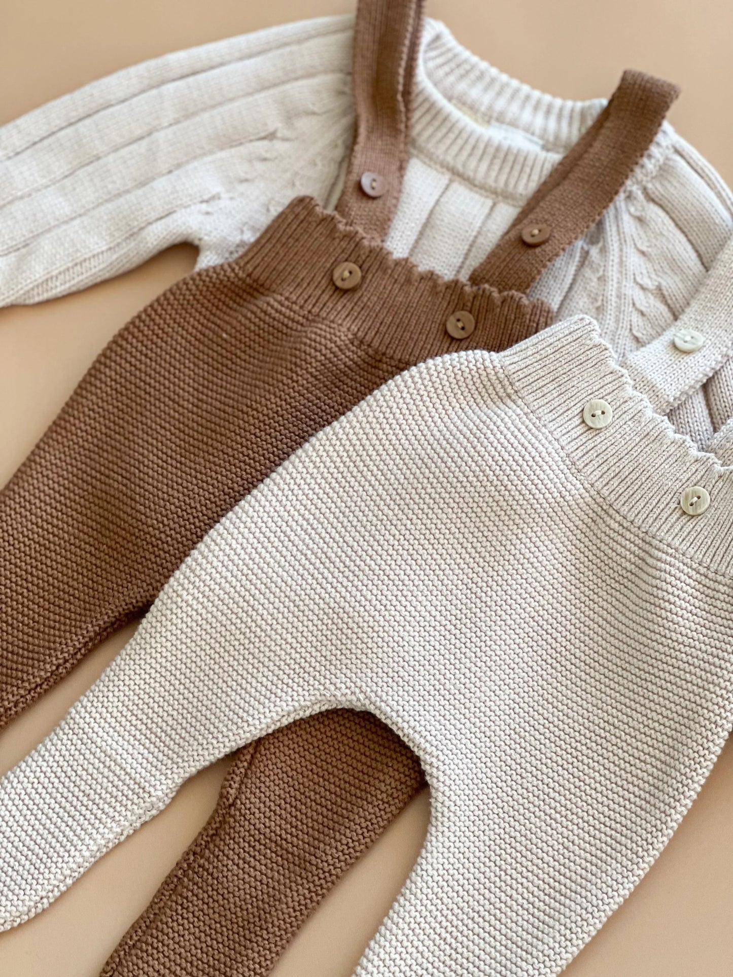 Scalloped Knit Suspender Tights Cream/Brown